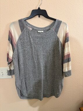 Maurice’s Gray Knit Sweater with Striped Puff Sleeves